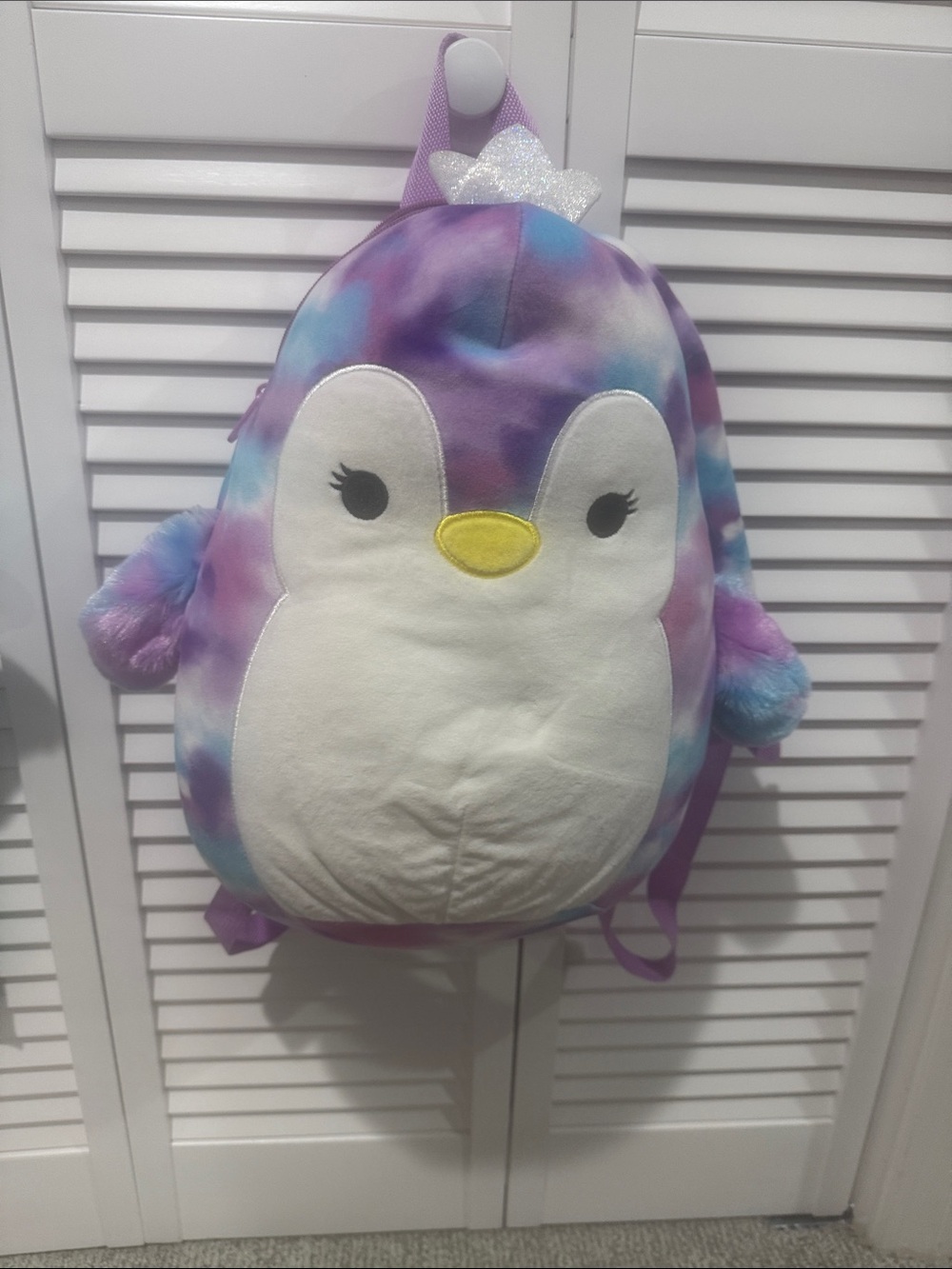 Plush Penguin Kids Backpack - Rainbow Purple